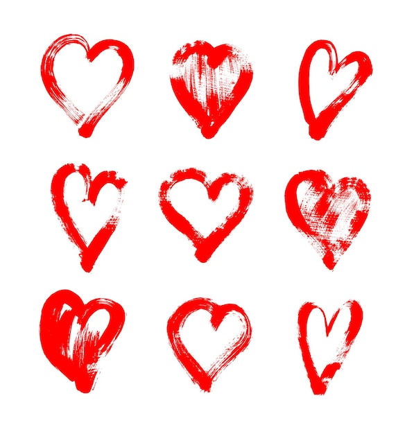 Vector brush stroke sketch drawing of hearts shape set to valentines day isolated on white background