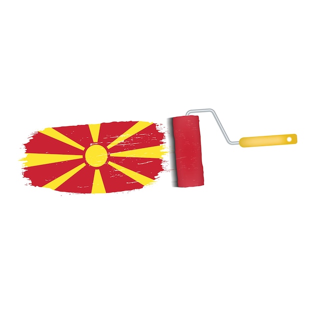 Мазок кистью с национальным флагом Македонии изолирован на белом фоне векторной иллюстрации