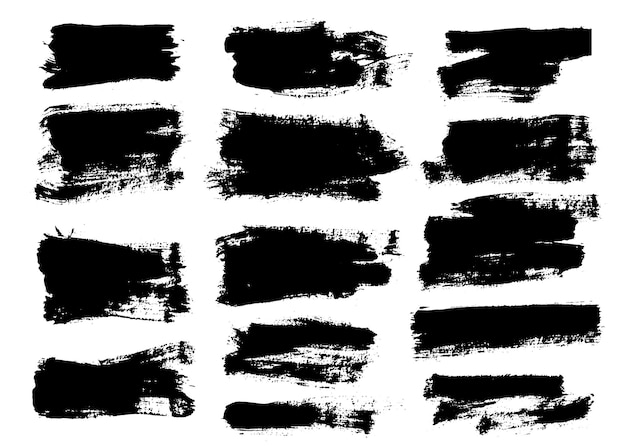 Brush strokes bundle Vector paintbrush set Messy painted shapes Diagonal and straight grunge design elements Rectangle and square text boxes Dirty distress texture banners