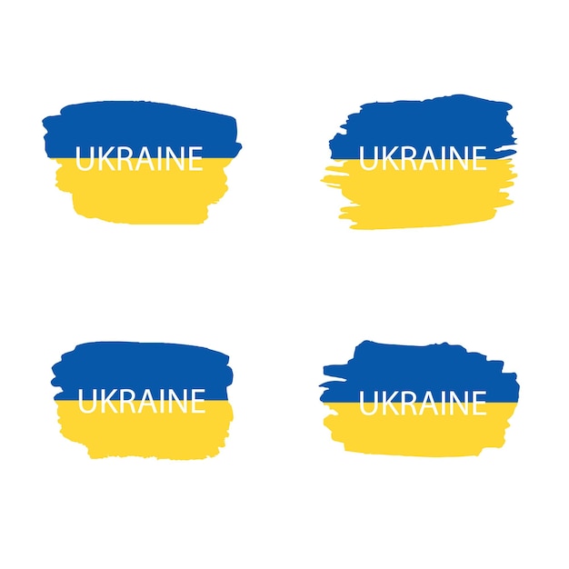 ウクライナの碑文と白い背景に設定されたウクライナの旗のブラシストローク