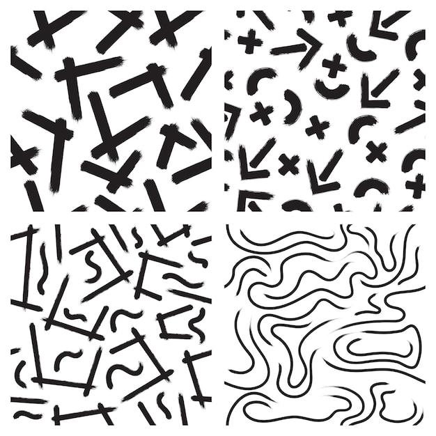 Brush strokes semless patterns set