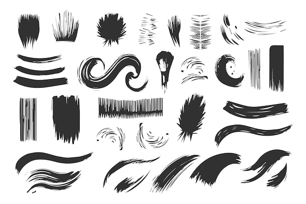 Brush strokes Set of hand drawn brushes Grunge design elements Ink splashes