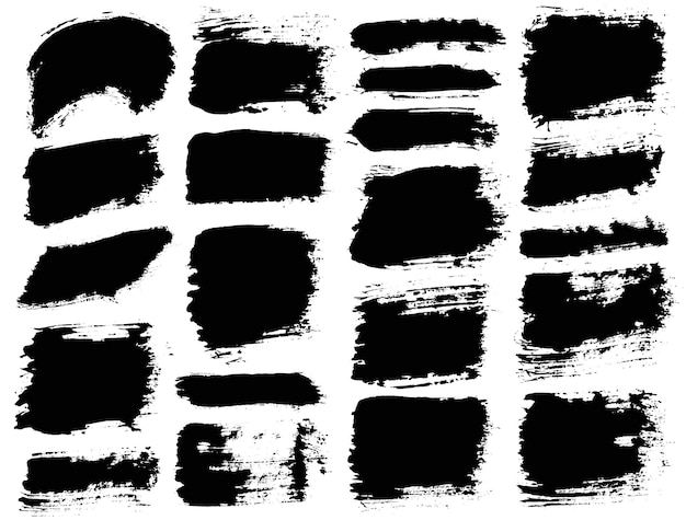 Brush strokes Vector paintbrush set Grunge design elements Long text boxes Dirty distress texture banners Ink splatters Grungy painted objects