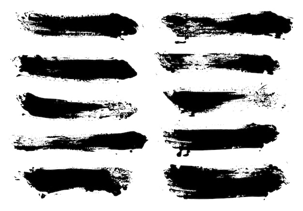 Brush strokes Vector paintbrush set Grunge design elements Long text boxes Dirty distress texture banners Ink splatters Grungy painted objects