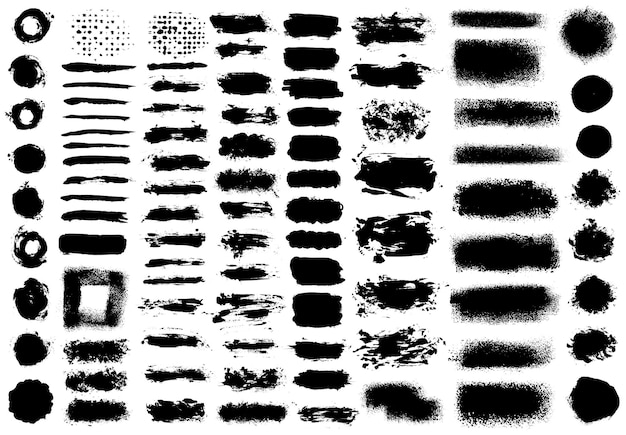 브러시 스트로크 벡터 붓 세트 그런 지 디자인 요소 긴 텍스트 상자 원형 및 원형 프레임 더러운 조난 질감 배너 잉크 뿌려 놓은 것 요 지저분한 페인트 개체 지그재그 번개