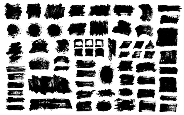 Brush strokes Vector paintbrush set Grunge design elements Square text boxes Dirty distress texture banners Ink splatters Grungy painted objects