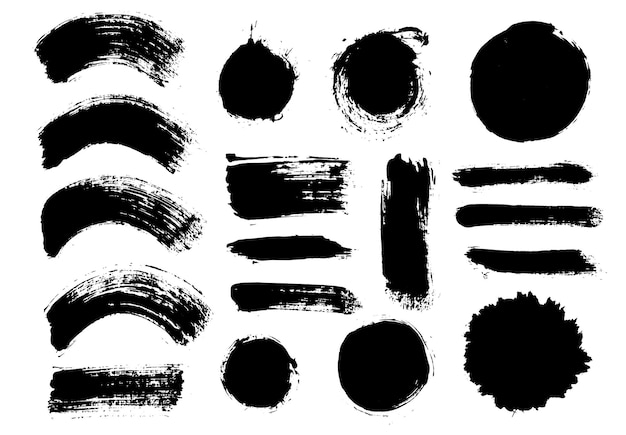 Brush strokes Vector paintbrush set Round grunge design elements Long text boxes Dirty texture banners Ink splatters Painted objects