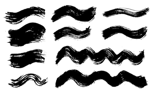 Vector brush strokes vector wavy and curved painted shapes