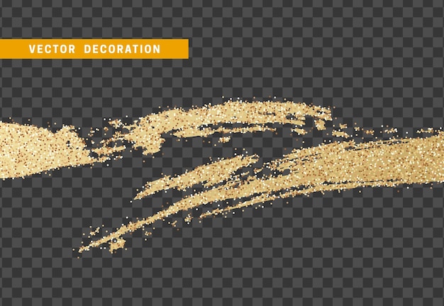 Brush strokes with shiny gold paint. vector illustration