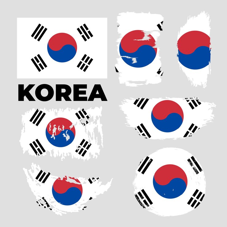 한국의 브러시 스타일 색상 플래그 흰색으로 국기를 태극