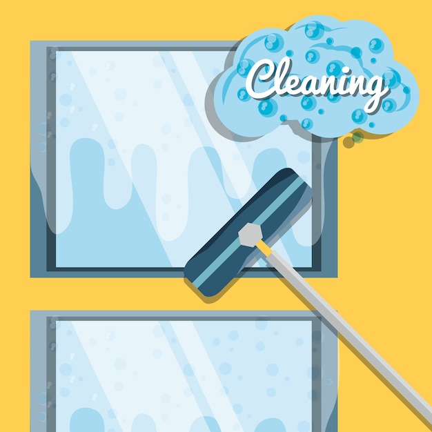 Vettore spazzola e finestre del servizio di pulizia