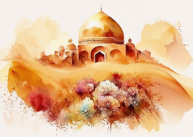 A Brush with Elegance in Watercolor Paintings of Islamic Mosques