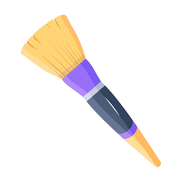 A brush with a purple handle is on a white background.