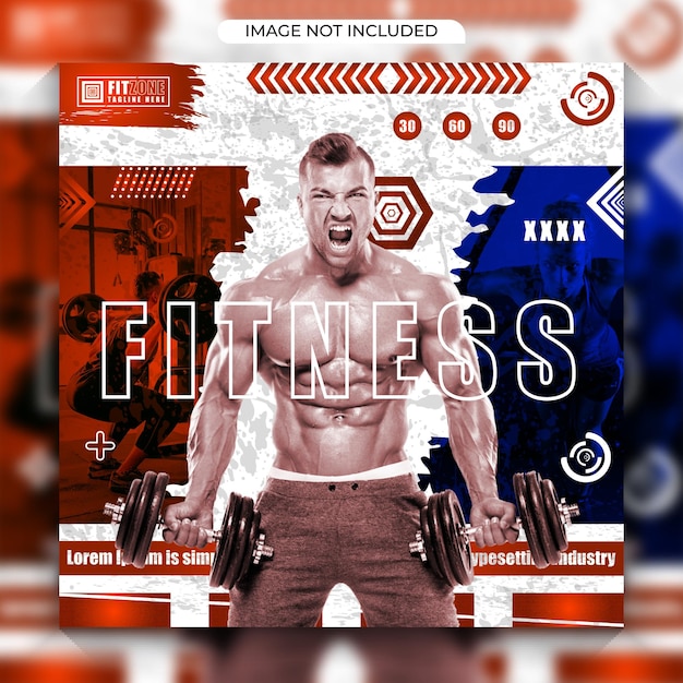 Vector brushes shapes fitness body social media post or poster design template premium vector