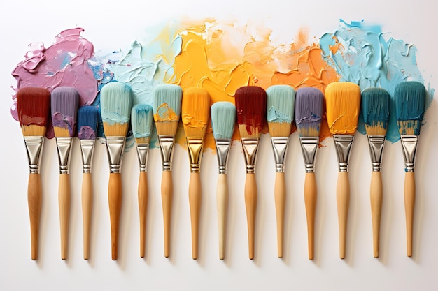 Vector brushes with colorful paints isolated on white