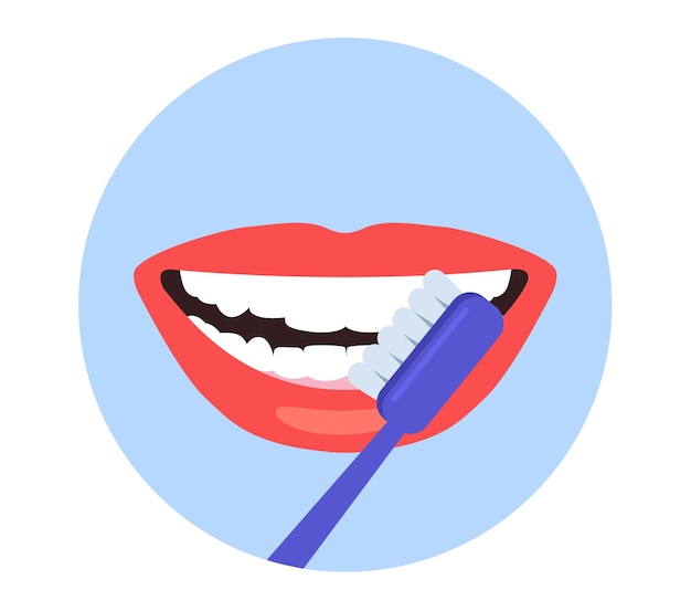 Чистка зубов с помощью щетки этапы концепция векторный плоский графический дизайн мультфильм иллюстрация
