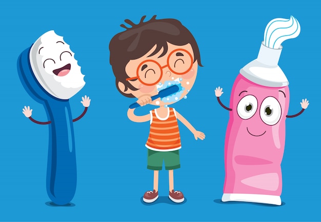 Brushing Teeth Concept With Cartoon Character