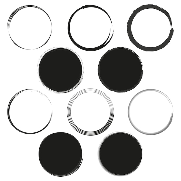 Brushstroke circles set Varied round shapes Ink and paint design elements Vector illustration EPS 10