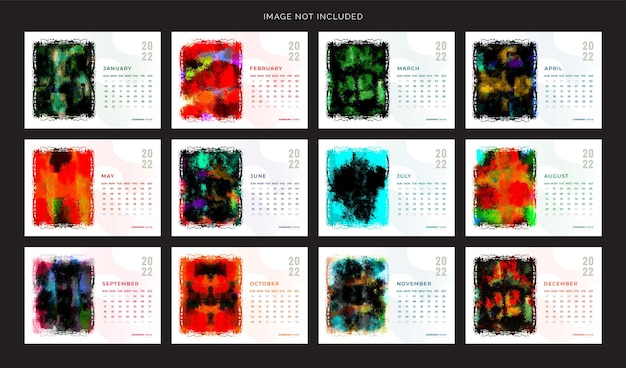 ベクトル ブラシストローク水彩絵の具カレンダー2022ベクトルデザイン