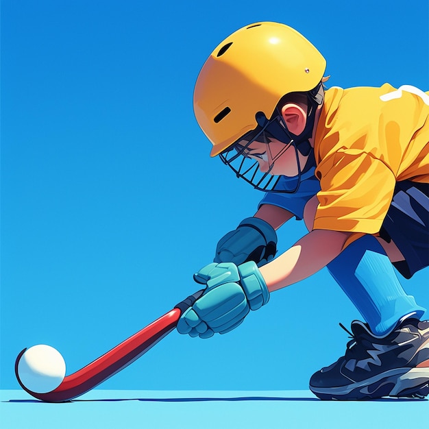 A Brussels boy plays field hockey in cartoon style