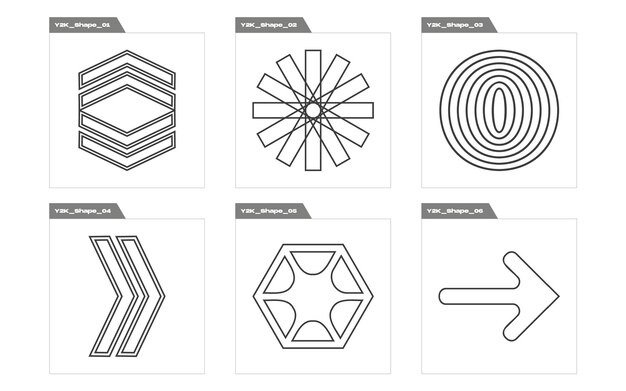 Brutalism은 Y2k 스타일의 추상 그래픽 기하학적 기호 개체의 큰 컬렉션을 형성합니다.