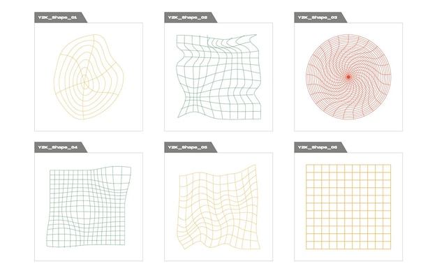 残忍な形 y2k スタイルの抽象的なグラフィック幾何学的シンボル オブジェクトの大きなコレクション