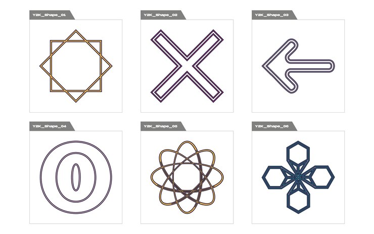 Vector brutalism shapes retro futuristic graphic ornaments elements for graphic decoration