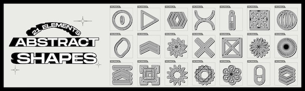 Brutalisme vormt Grote verzameling abstracte grafische geometrische objecten Objecten in y2k-stijl