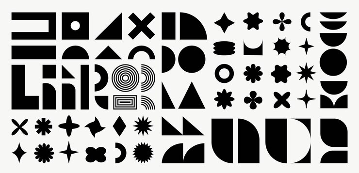Vector brutalist abstract shapes minimalist geometric elements bauhaus design retro style