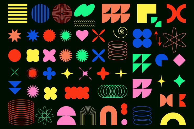 Vector 브루탈리스트 기하학적 추상적인 모양 바우하우스 멤피스 디자인 컬렉션 추상적인 레트로 모양의 세트