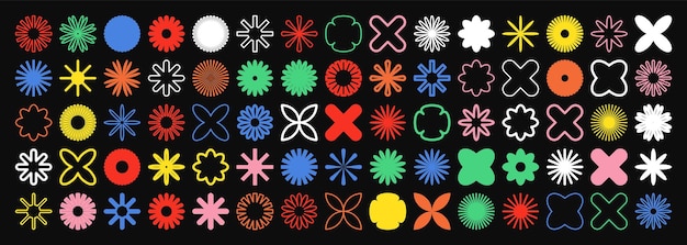 Brutalist geometric shapes colorful symbols simple primitive elements and forms bauhaus retro design
