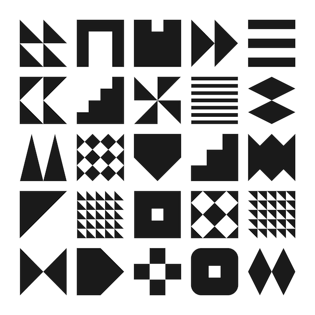 Brutalist geometric shapes colorful symbols simple primitive elements and forms bauhaus retro design