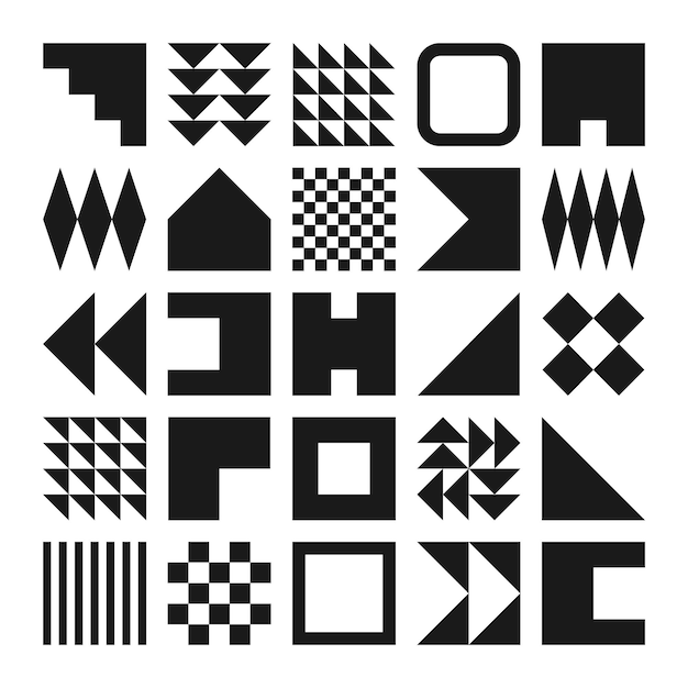 Brutalist geometric shapes colorful symbols simple primitive elements and forms bauhaus retro design