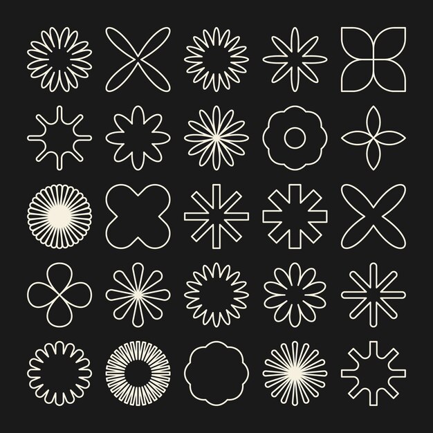 Vector brutalist geometric shapes symbols simple primitive elements and forms bauhaus retro design trendy