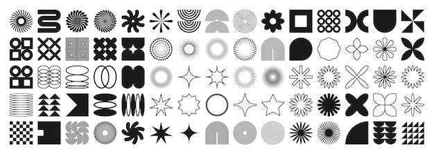 잔인한 기하학적 모양은 단순한 원시적인 요소와 형태를 상징합니다. Bauhaus 레트로 디자인 트렌디
