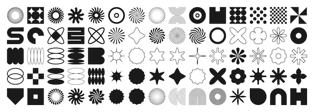 Brutalist geometric shapes symbols simple primitive elements and forms bauhaus retro design trendy