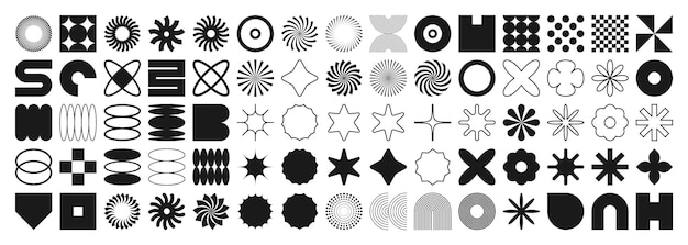 잔인한 기하학적 모양은 단순한 원시적인 요소와 형태를 상징합니다. Bauhaus 레트로 디자인 트렌디