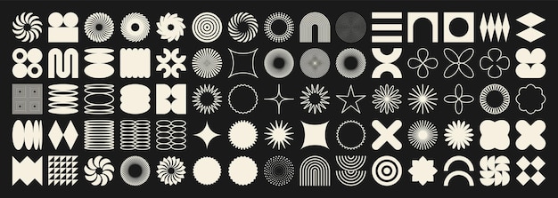 Vector brutalist geometric shapes symbols simple primitive elements and forms retro design trendy