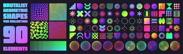 Brutalistische geometrische vormen neon moderne symbolen groovy geruite patroon vervormd tegel raster eenvoudig