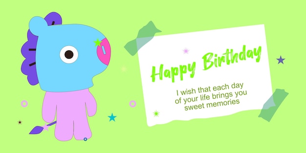 Premium Vector | Bt21 Character Birthday Card Vector Design