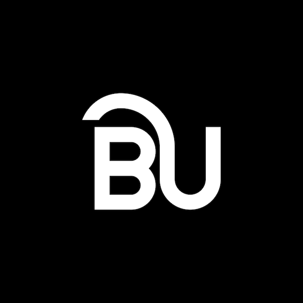 黒い背景のブー文字のロゴデザイン ブークリエイティブ・イニシャル ブー文字のコンセプト ブー文字デザイン ブー白文字のデザイン 黒の背景のB U B Uロゴ