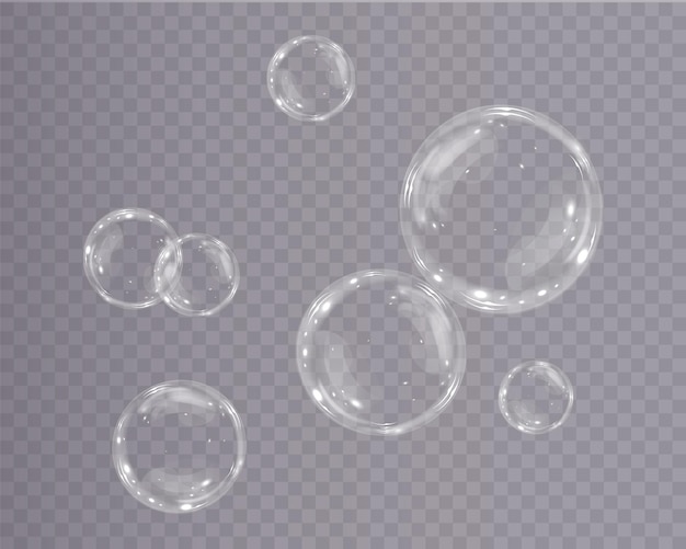 Bubbel PNG. Set van realistische zeepbellen. Bubbels bevinden zich op een transparante achtergrond. vector f