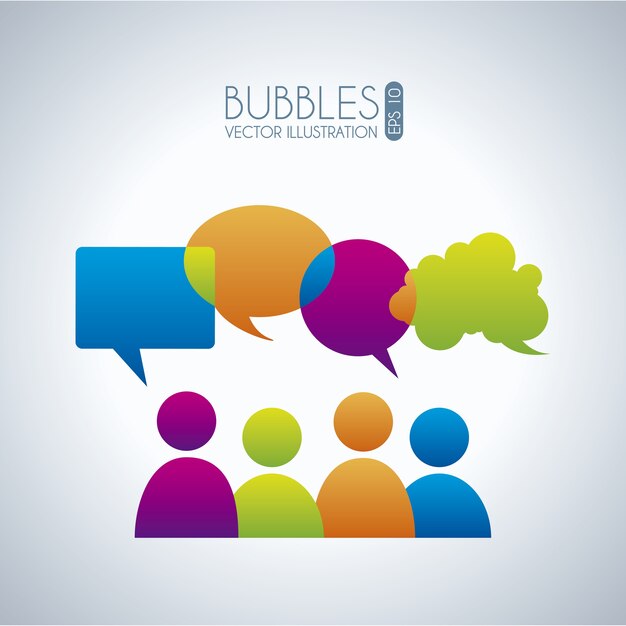bubbels communicatie pictogrammen over grijze achtergrond