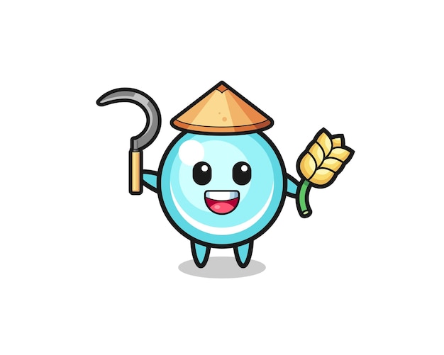 Bubble asian farmer holding paddy , cute design