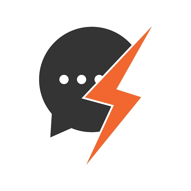 Bubble chat with thunder bolt icon logo template. Vector illustration.