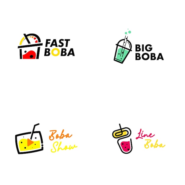 Bubble drankje Logo Set Design Concept Vector. Boba drankje Logo sjabloon. Zoet drankje Logo Concept