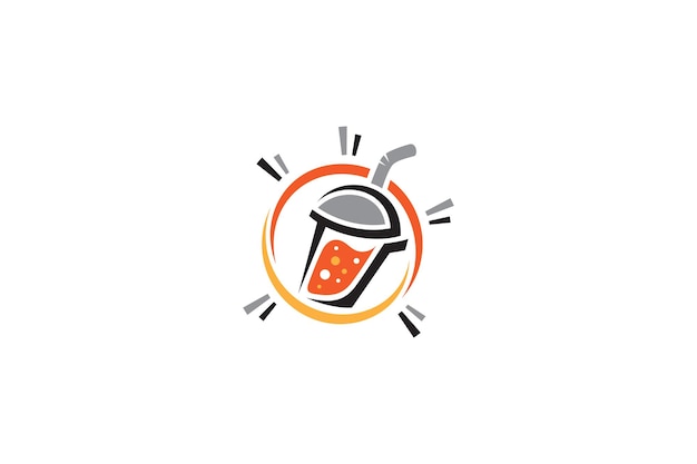 Bubble drink cup with straw for drink product logo template