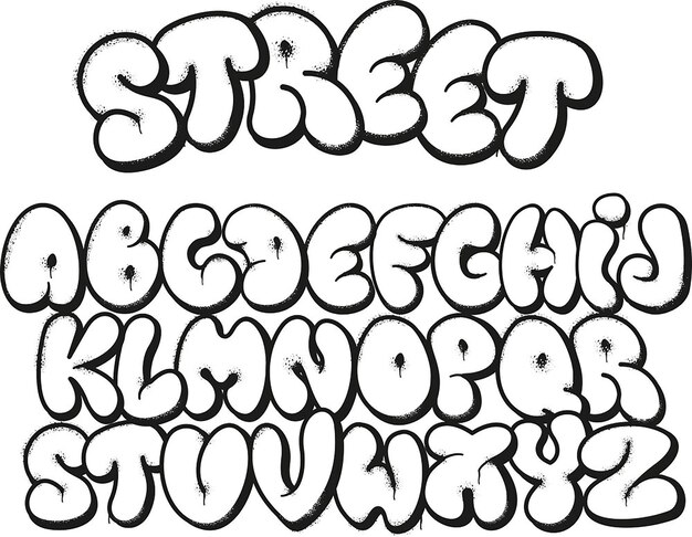 Vector bubble graffiti font inflated letters street art