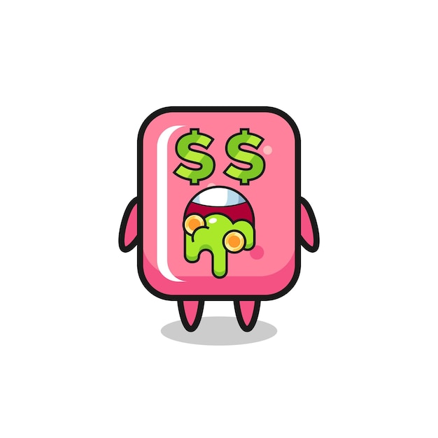 Bubble gum character with an expression of crazy about money