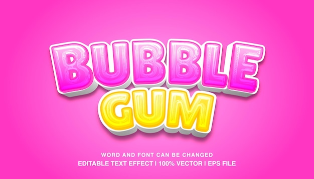 Bubble gum island style editable text effect template 3d cartoon bold glossy typeface text style